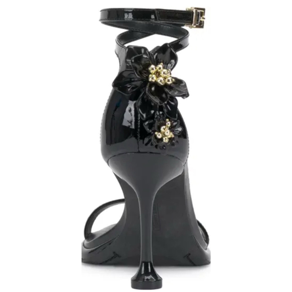 Vince Camuto Tanvie Black Patent Floral Heel Sandals Women’s Size 8 NWOB - Picture 1 of 11
